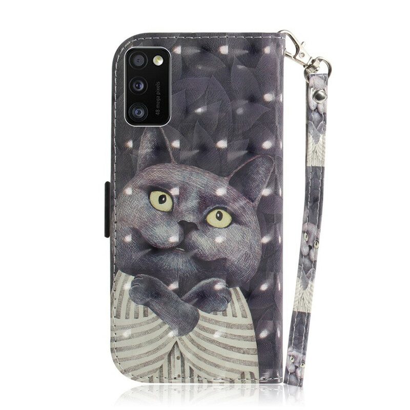 Fodral För Samsung Galaxy A41 Med Kedjar Grå Strappy Cat