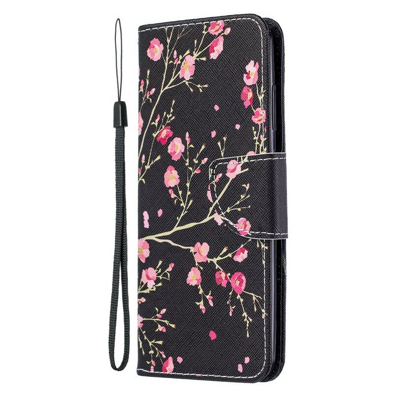 Fodral För Samsung Galaxy A51 5G Rosa Blommor På Svart Bakgrund
