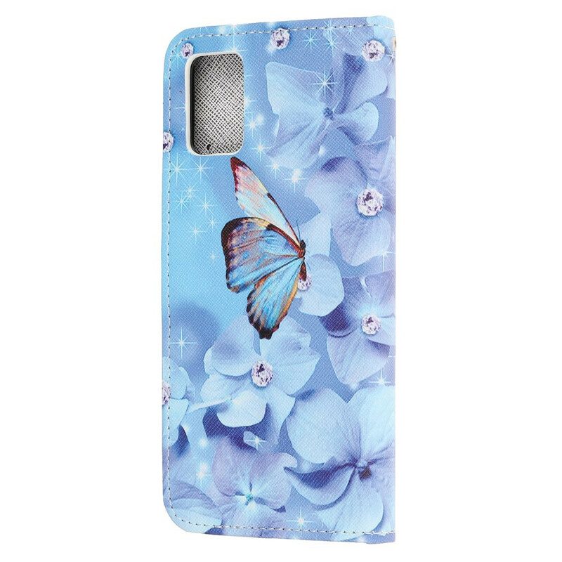 Fodral För Samsung Galaxy A51 Med Kedjar Fjärilar Med Diamantband