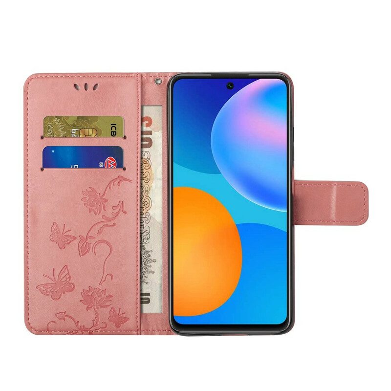 Fodral För Samsung Galaxy A52 4G / A52 5G / A52s 5G Med Kedjar Thongfjärilar Och Blommor