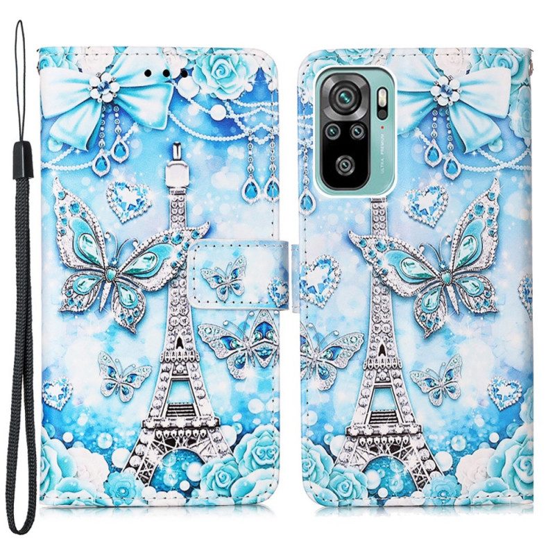 Fodral För Samsung Galaxy A53 5G Med Kedjar Eiffeltornsfjärilar Med Rem