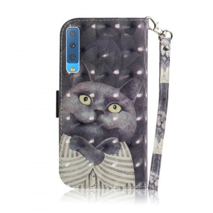 Fodral För Samsung Galaxy A7 Med Kedjar Grå Strappy Cat