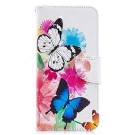 Fodral För Samsung Galaxy A70 Målade Fjärilar Och Blommor