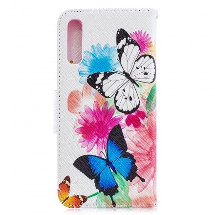Fodral För Samsung Galaxy A70 Målade Fjärilar Och Blommor