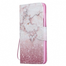 Fodral För Samsung Galaxy A70 Med Kedjar Rosa Marmor Med Avtagbar Rem