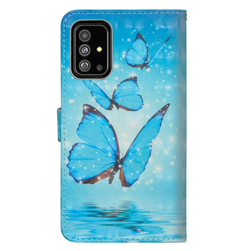 Fodral För Samsung Galaxy A71 Flygande Blå Fjärilar