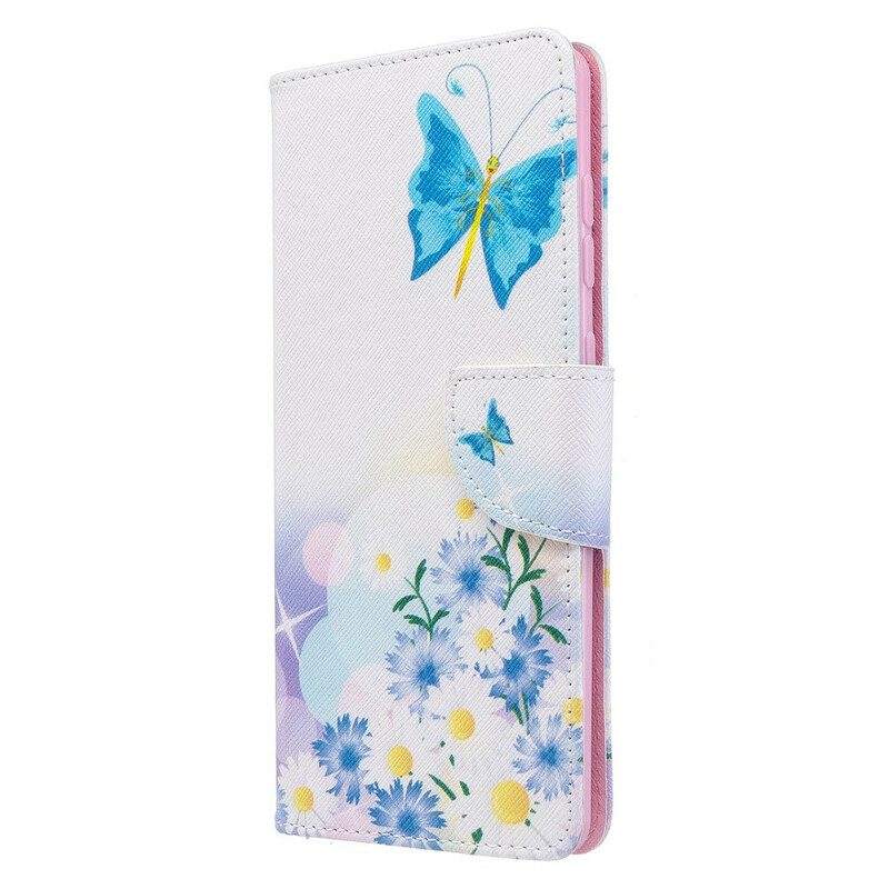 Fodral För Samsung Galaxy A71 Målade Fjärilar Och Blommor