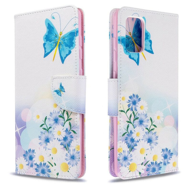 Fodral För Samsung Galaxy A71 Målade Fjärilar Och Blommor