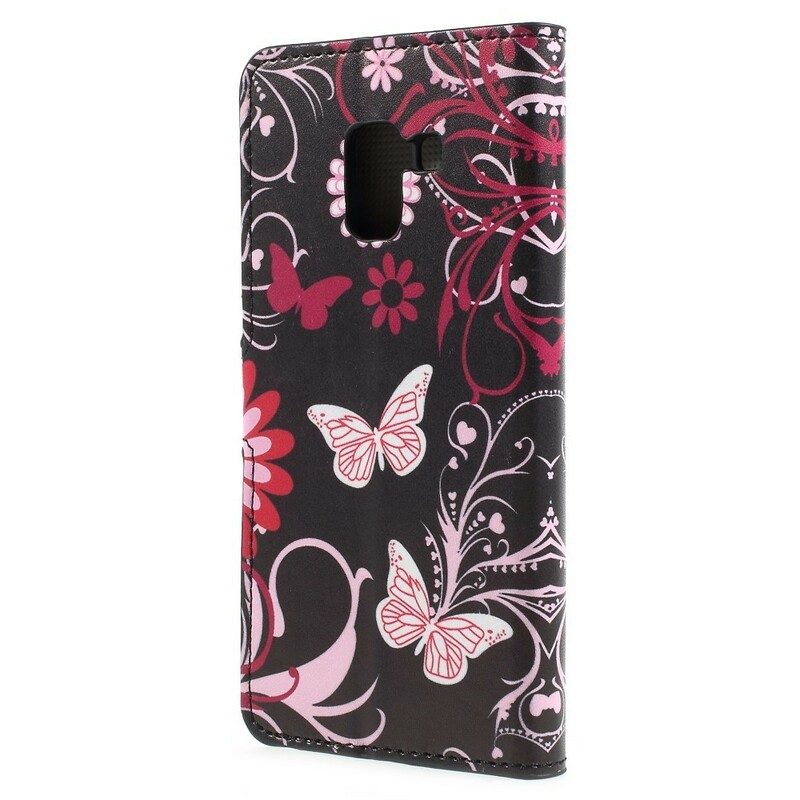 Fodral För Samsung Galaxy A8 2018 Fjärilar Och Blommor