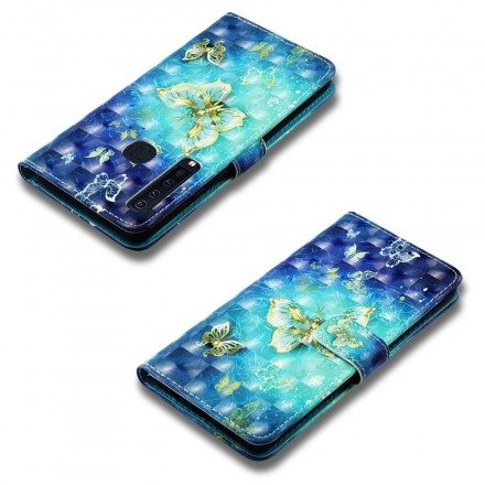 Fodral För Samsung Galaxy A9 Med Kedjar Gyllene Bandfjärilar