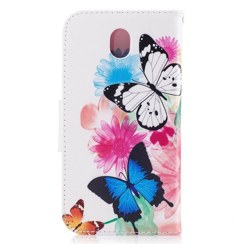 Fodral För Samsung Galaxy J5 2017 Målade Fjärilar Och Blommor