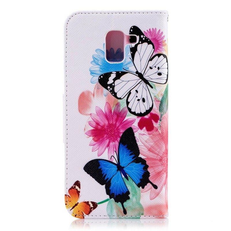 Fodral För Samsung Galaxy J6 Målade Fjärilar Och Blommor