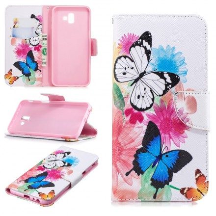 Fodral För Samsung Galaxy J6 Plus Målade Fjärilar Och Blommor
