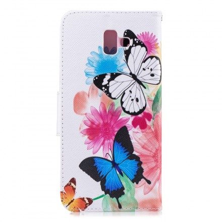 Fodral För Samsung Galaxy J6 Plus Målade Fjärilar Och Blommor