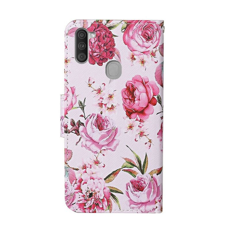 Fodral För Samsung Galaxy M11 Mästerliga Blommor Med Linne