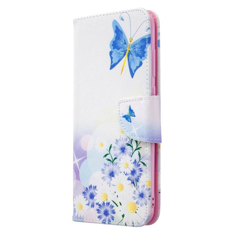 Fodral För Samsung Galaxy M11 Målade Fjärilar Och Blommor