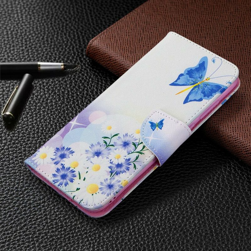 Fodral För Samsung Galaxy M11 Målade Fjärilar Och Blommor