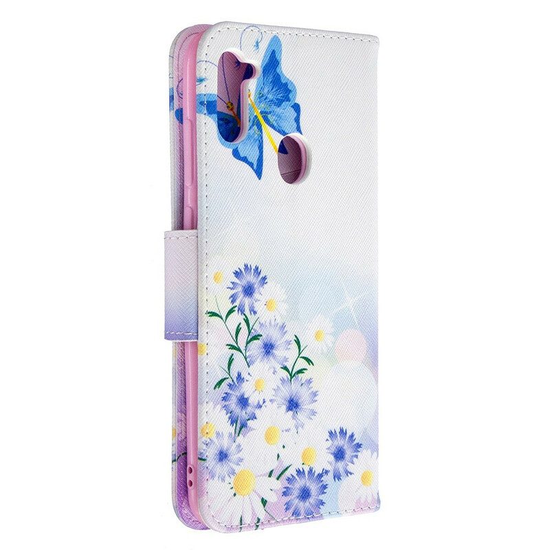 Fodral För Samsung Galaxy M11 Målade Fjärilar Och Blommor