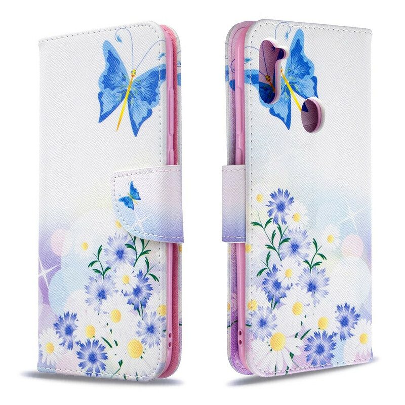 Fodral För Samsung Galaxy M11 Målade Fjärilar Och Blommor