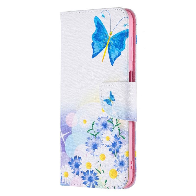 Fodral För Samsung Galaxy M32 Målade Fjärilar Och Blommor