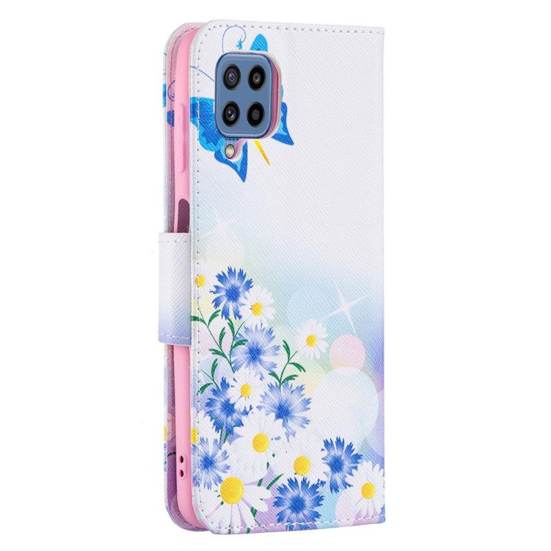 Fodral För Samsung Galaxy M32 Målade Fjärilar Och Blommor