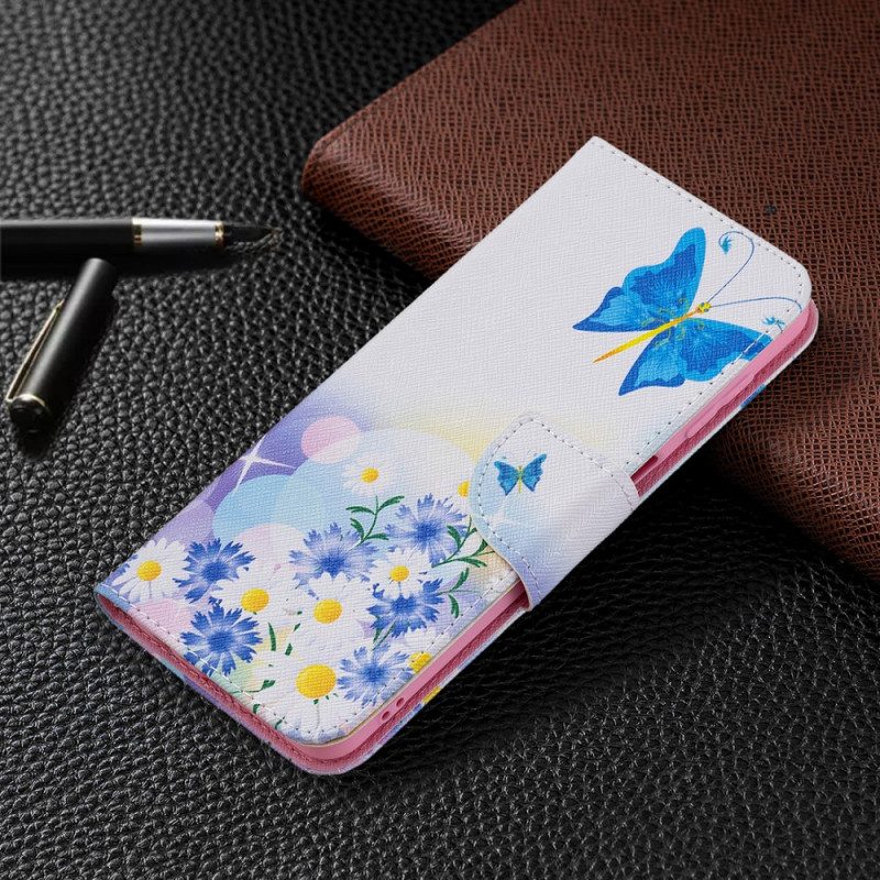 Fodral För Samsung Galaxy M32 Målade Fjärilar Och Blommor