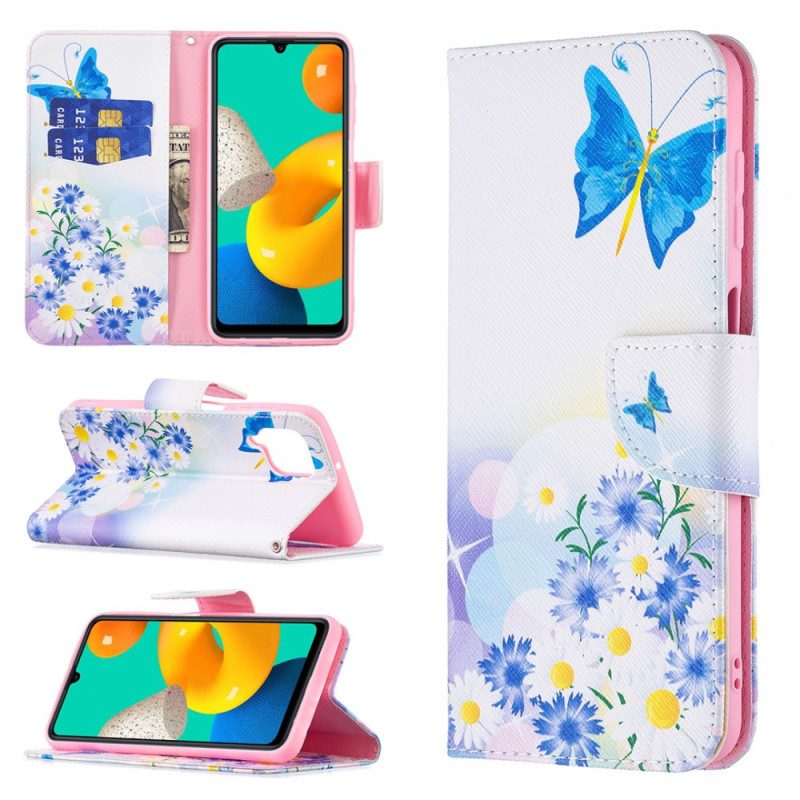 Fodral För Samsung Galaxy M32 Målade Fjärilar Och Blommor