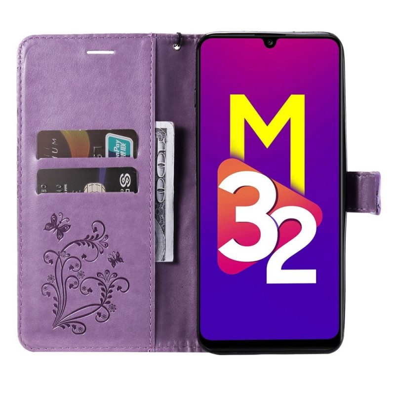 Fodral För Samsung Galaxy M32 Med Kedjar Jätte Strappy Fjärilar