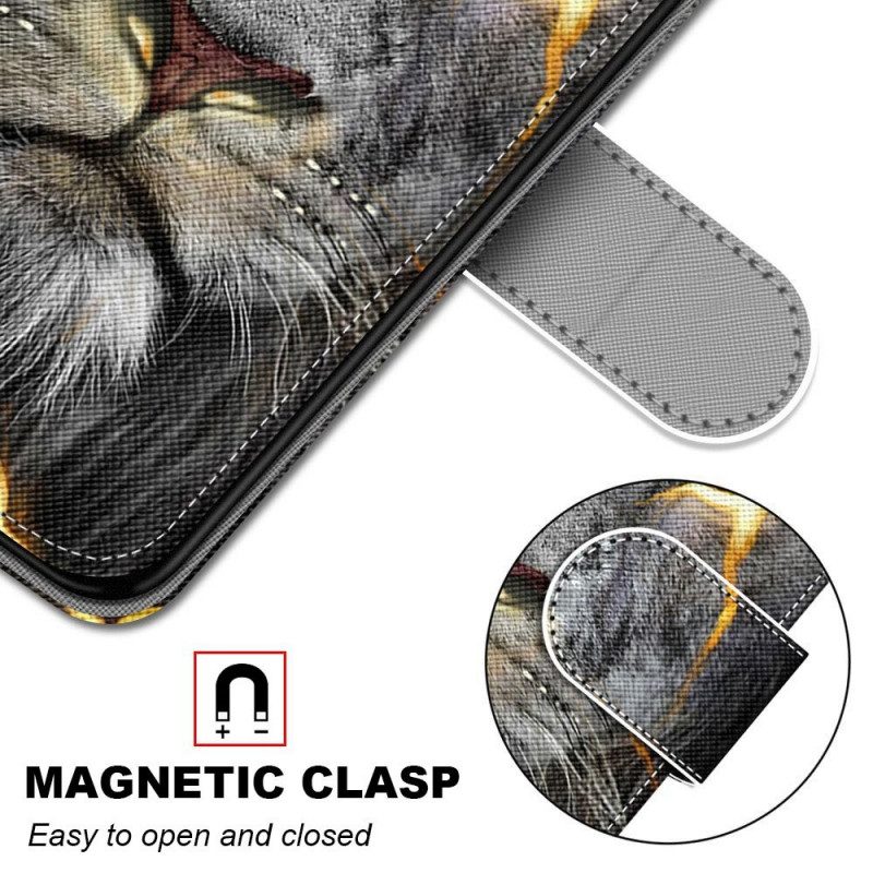Fodral För Samsung Galaxy M53 5G Med Kedjar Brännande Kattdjur Med Rem