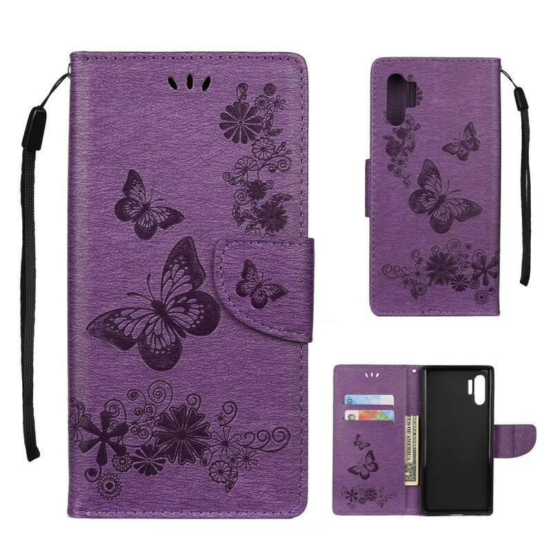 Fodral För Samsung Galaxy Note 10 Plus Med Kedjar Fjärilar Och Blomsterslipsar