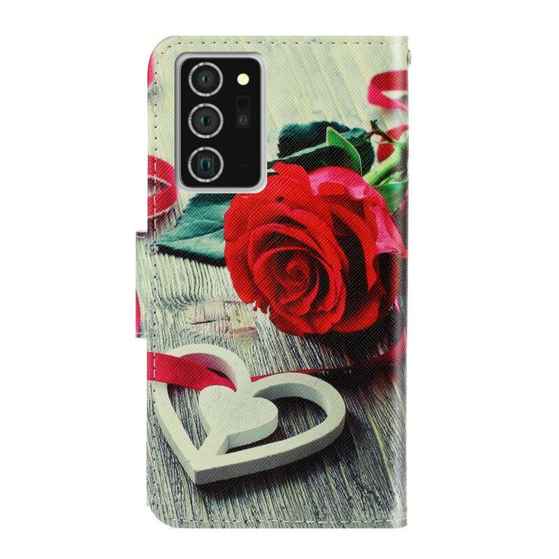 Fodral För Samsung Galaxy Note 20 Med Kedjar Romantisk Strappy Rose