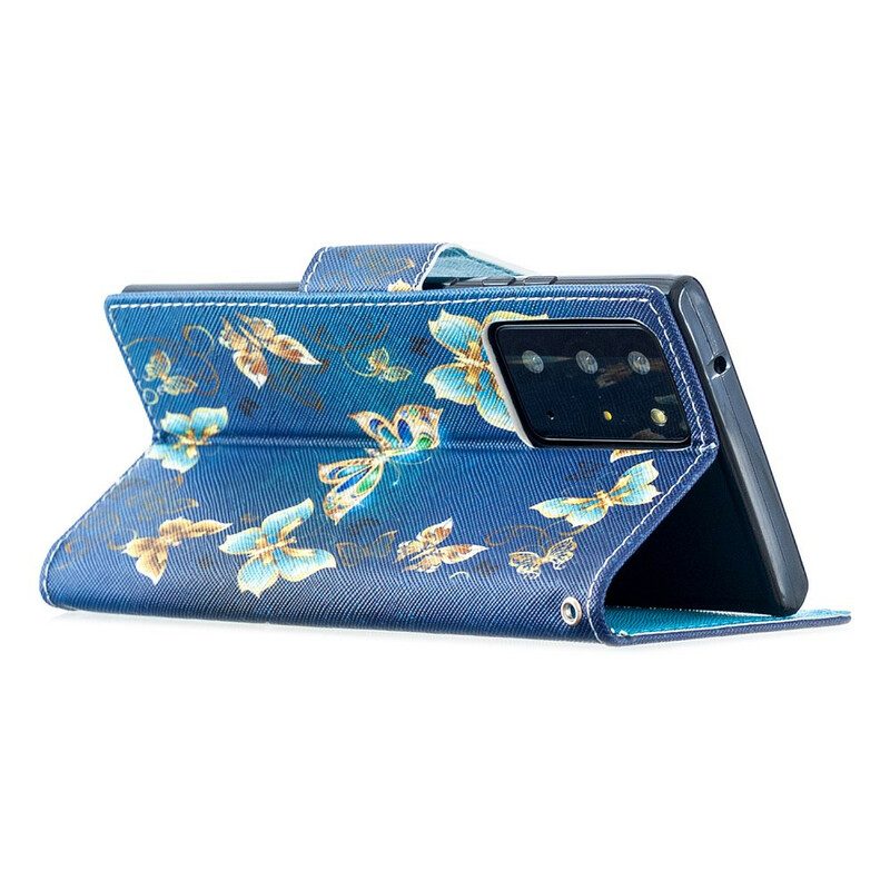 Fodral För Samsung Galaxy Note 20 Ultra Färgglada Fjärilar Och Linne