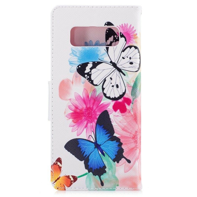 Fodral För Samsung Galaxy Note 8 Målade Fjärilar Och Blommor