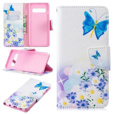 Fodral För Samsung Galaxy S10 Målade Fjärilar Och Blommor