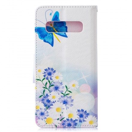 Fodral För Samsung Galaxy S10 Målade Fjärilar Och Blommor
