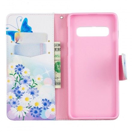 Fodral För Samsung Galaxy S10 Målade Fjärilar Och Blommor