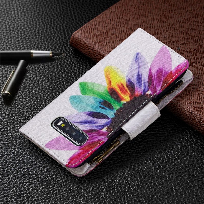 Fodral För Samsung Galaxy S10 Plus Blommonficka Med Dragkedja