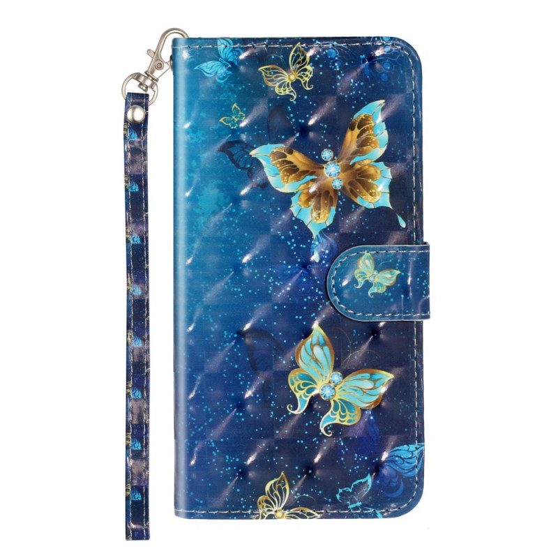 Fodral För Samsung Galaxy S10 Plus Golden Butterflies Lanyard