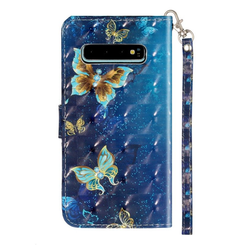 Fodral För Samsung Galaxy S10 Plus Golden Butterflies Lanyard
