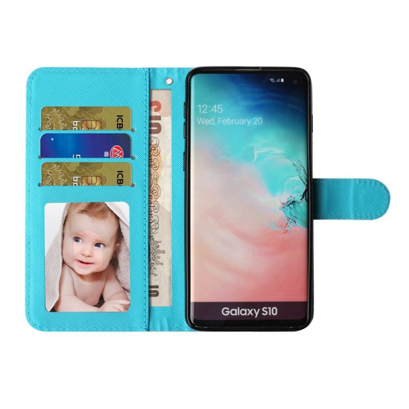 Fodral För Samsung Galaxy S10 Plus Golden Butterflies Lanyard