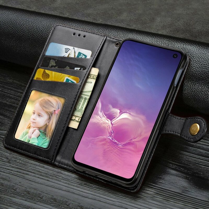 Fodral För Samsung Galaxy S10e Konfektläder Och Vintagelås