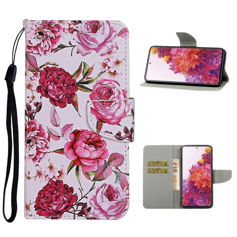 Fodral För Samsung Galaxy S20 FE Mästerliga Blommor Med Linne