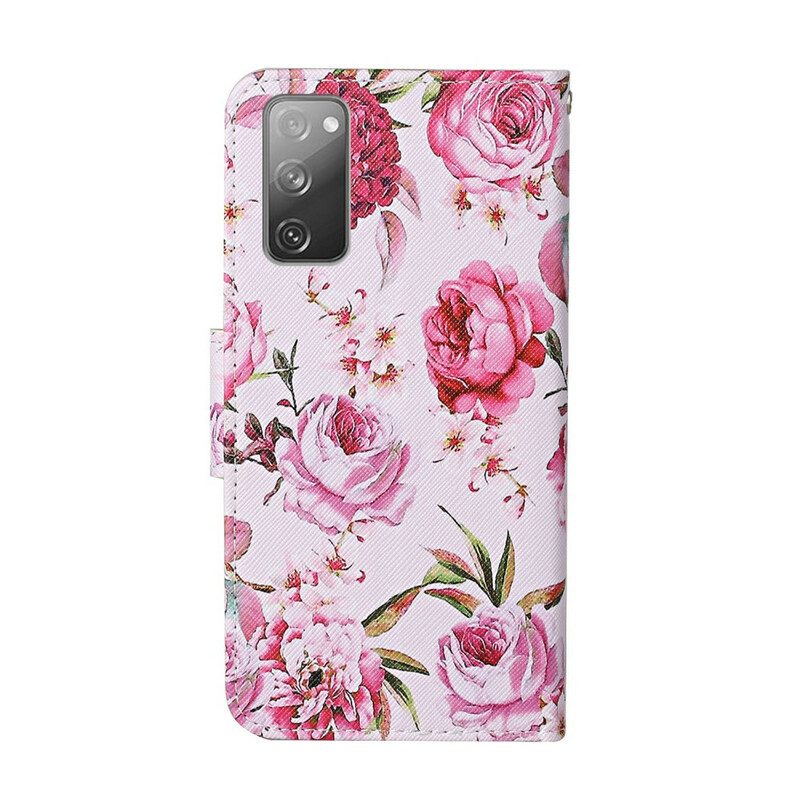 Fodral För Samsung Galaxy S20 FE Mästerliga Blommor Med Linne