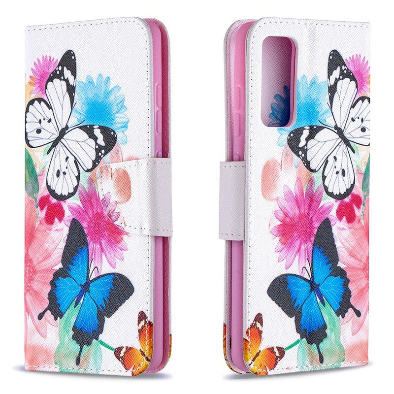 Fodral För Samsung Galaxy S20 FE Målade Fjärilar Och Blommor