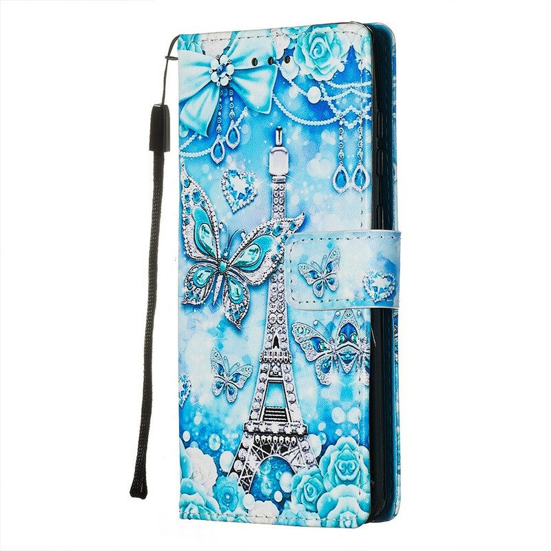 Fodral För Samsung Galaxy S20 Med Kedjar Eiffeltornets Fjärilsrem
