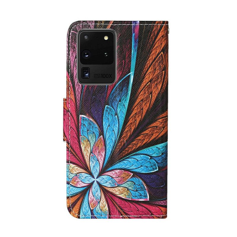 Fodral För Samsung Galaxy S20 Ultra Färgglada Löv Med Snodd