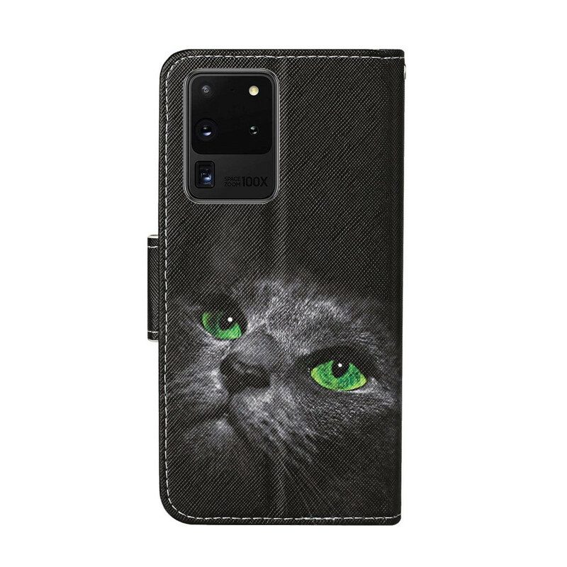 Fodral För Samsung Galaxy S20 Ultra Grönögd Katt Med Snodd