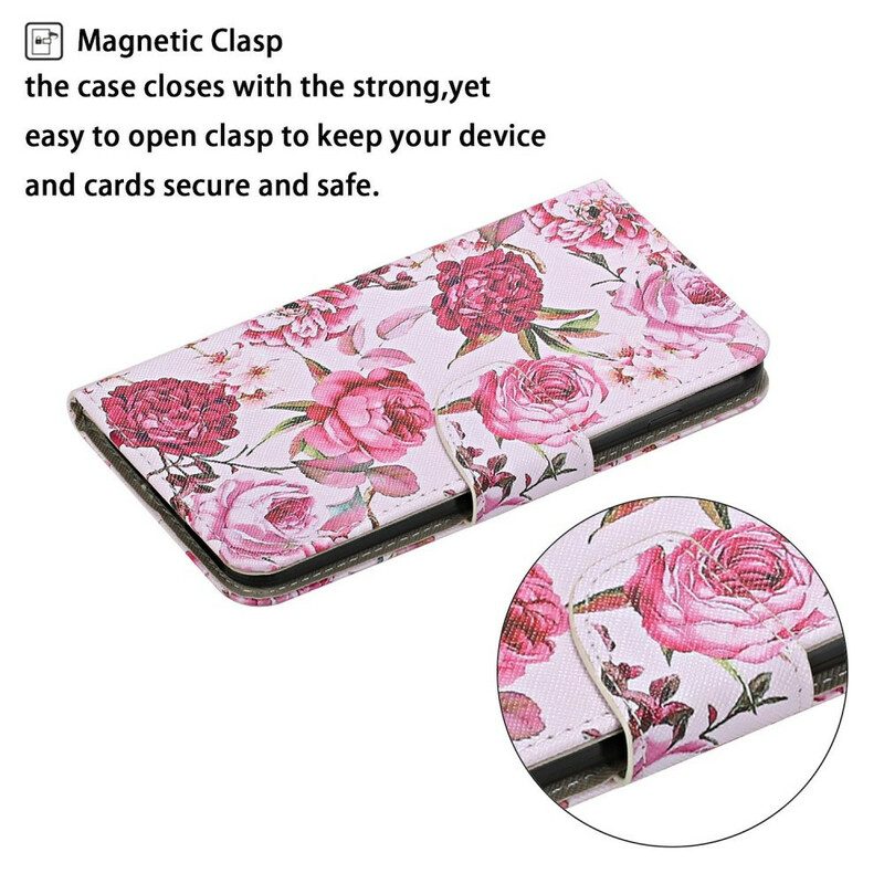 Fodral För Samsung Galaxy S20 Ultra Mästerliga Blommor Med Rem