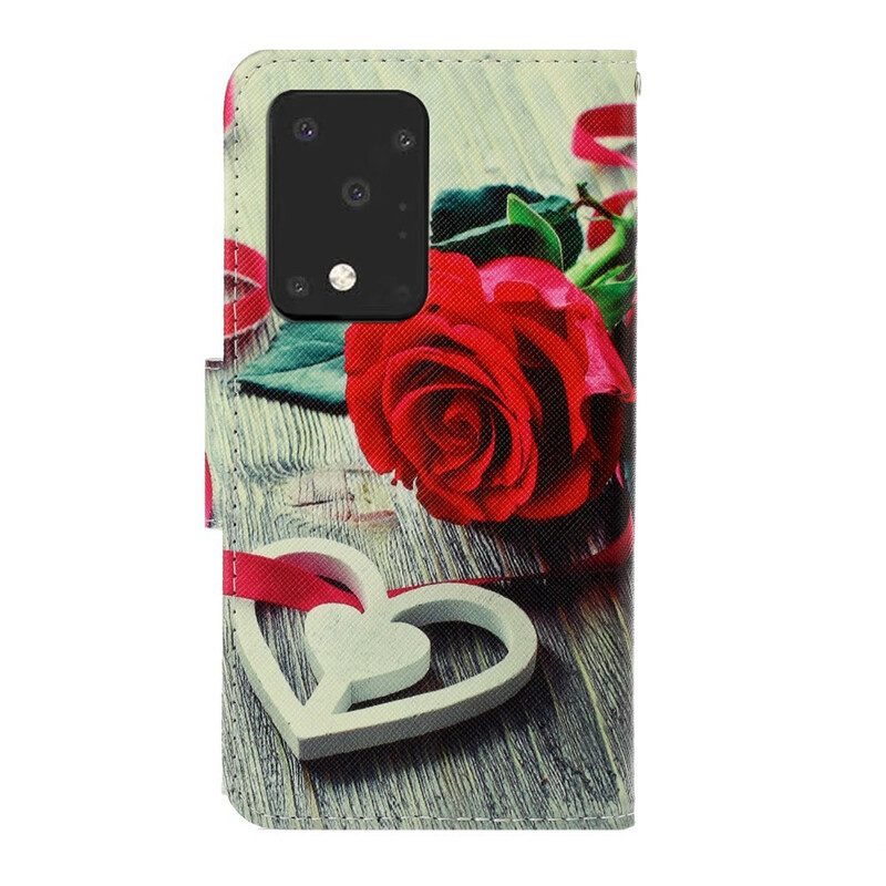 Fodral För Samsung Galaxy S20 Ultra Med Kedjar Romantisk Strappy Rose