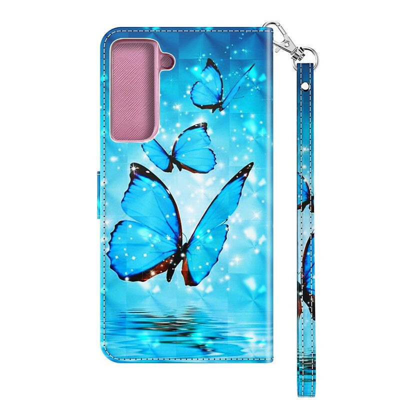 Fodral För Samsung Galaxy S21 5G Flygande Blå Fjärilar